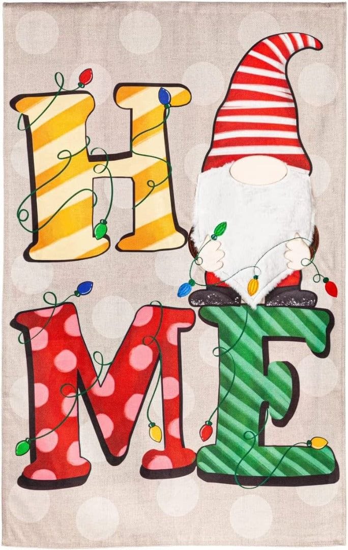 Christmas Home Gnome Flag 2 Sided Burlap House Banner