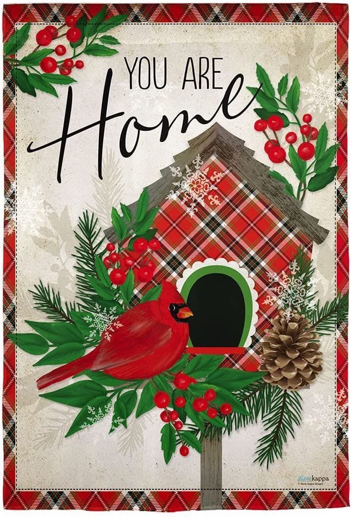 Christmas Tartan Birdhouse Garden Flag 2 Sided Decorative