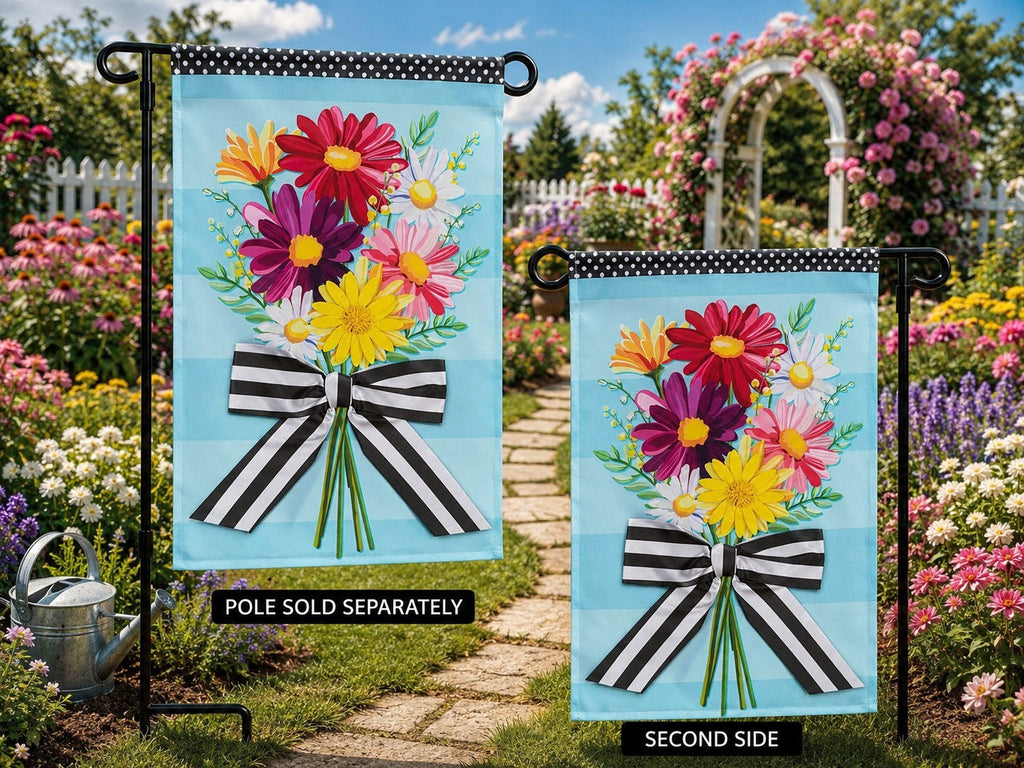 Daisy Bow Bouquet 2 Sided Garden Flag