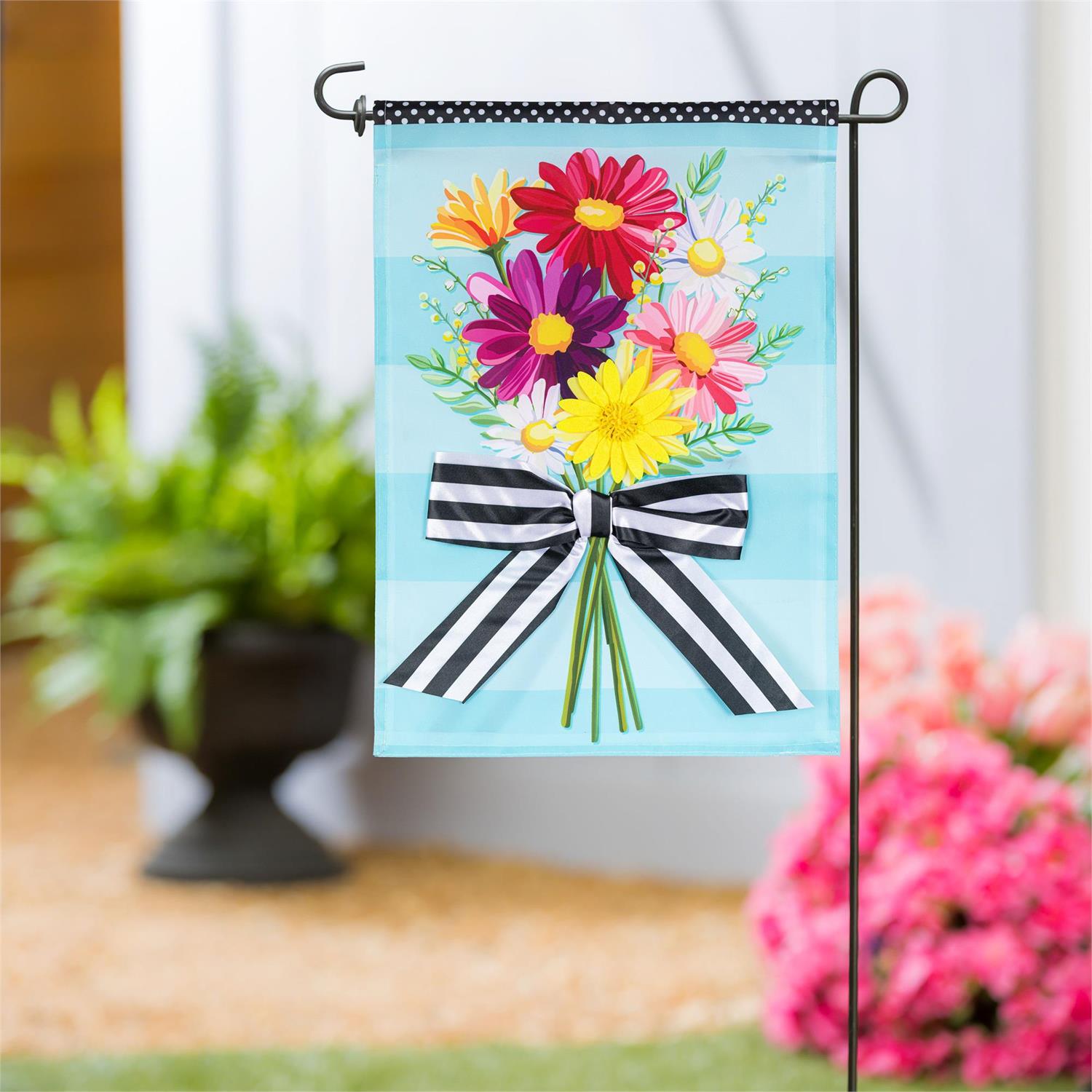 Daisy Bow Bouquet 2 Sided Garden Flag