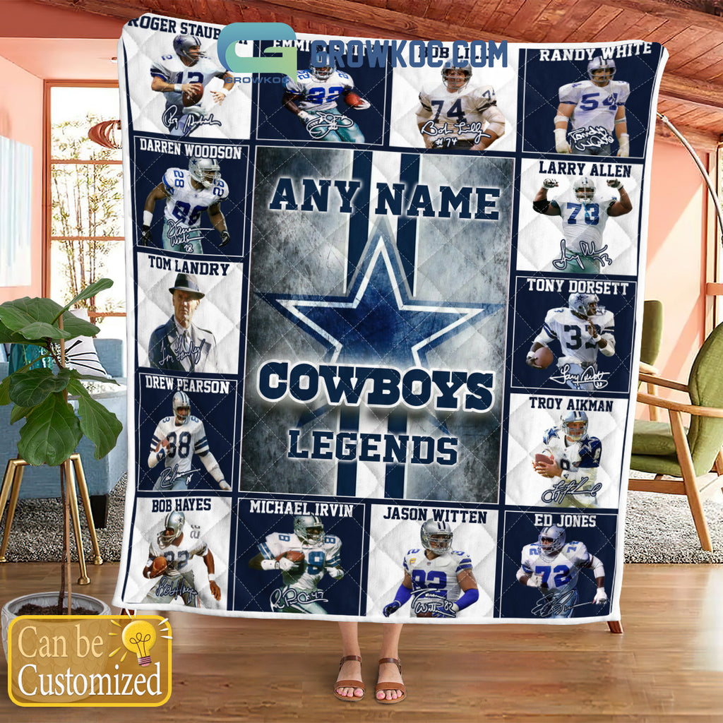 Dallas Cowboys NFL Legends In History Personalized Fleece Blanket Quilt
