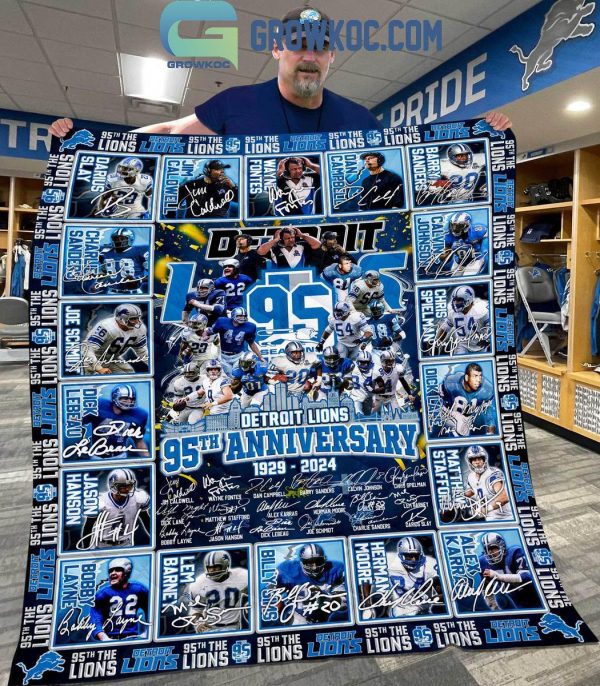 Detroit Lions 95th Anniversary 1929-2024 Fleece Blanket Quilt
