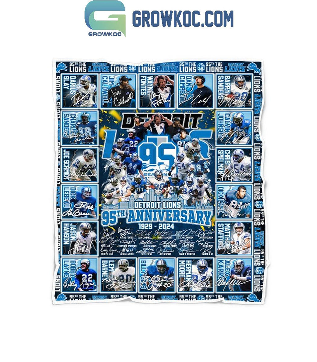 Detroit Lions 95th Anniversary 1929-2024 Fleece Blanket Quilt