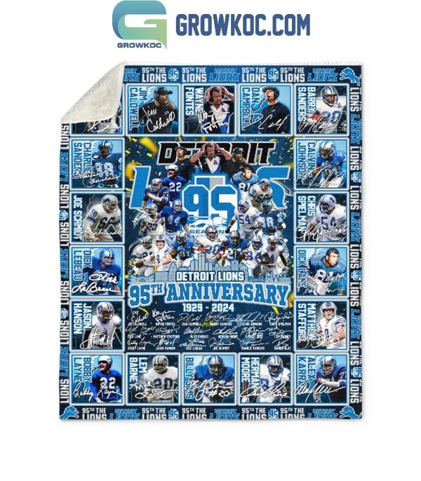 Detroit Lions 95th Anniversary 1929-2024 Fleece Blanket Quilt