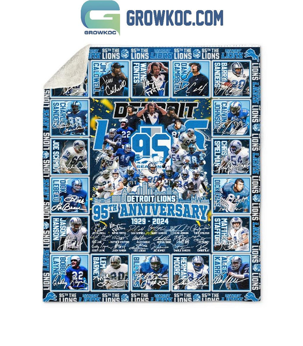 Detroit Lions 95th Anniversary 1929-2024 Fleece Blanket Quilt