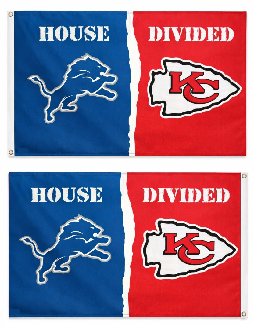 Detroit Lions - Kansas City Chiefs House Divided Flag 3x5 2 Sided