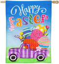 Easter Plaid Truck Flag 2 Sided Burlap House Banner