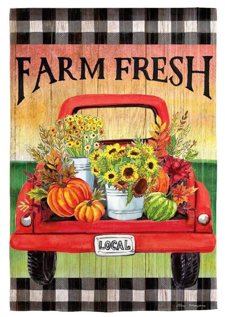 Farm Fresh Flower Truck Flag 2 Sided Decorative