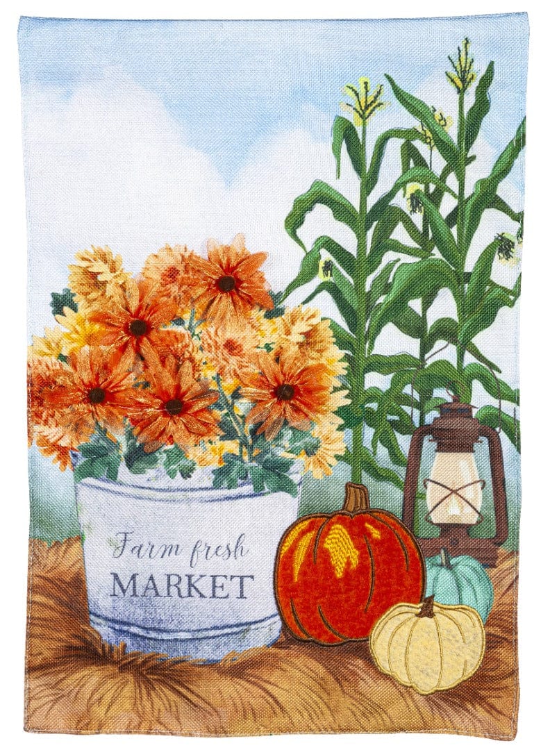 Farm Fresh Market Fall Garden Flag 2 Sided Burlap