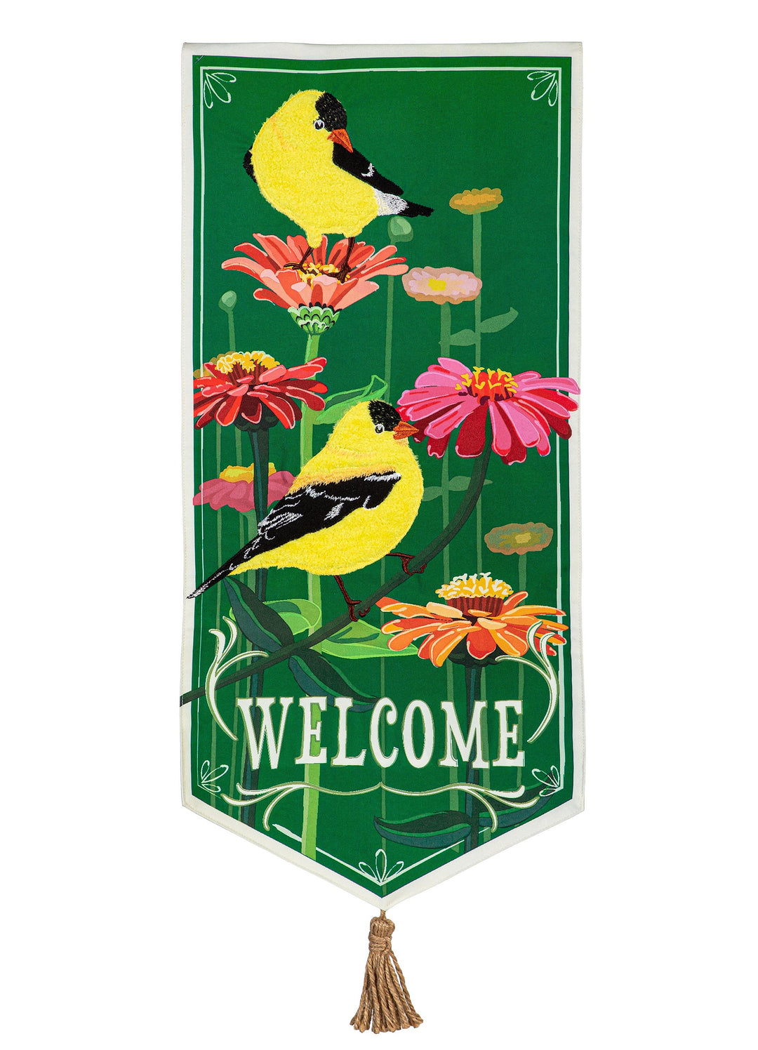 Finches and Flowers Long 2 Sided Garden Flag XL