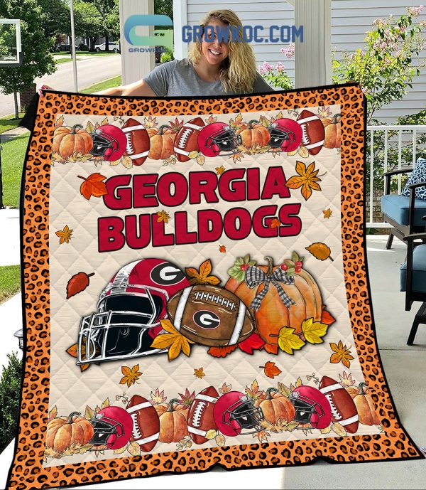 Georgia Bulldogs NCAA Football Welcome Fall Pumpkin Halloween Fleece Blanket Quilt