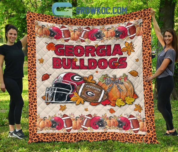 Georgia Bulldogs NCAA Football Welcome Fall Pumpkin Halloween Fleece Blanket Quilt