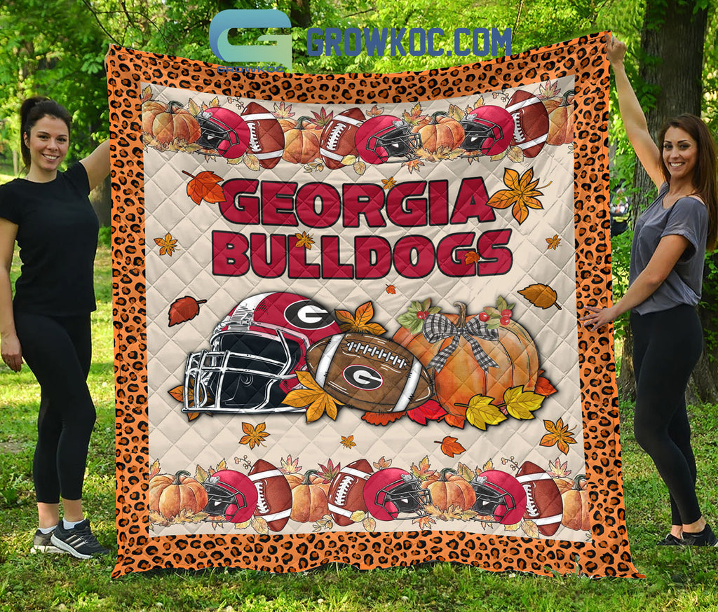 Georgia Bulldogs NCAA Football Welcome Fall Pumpkin Halloween Fleece Blanket Quilt