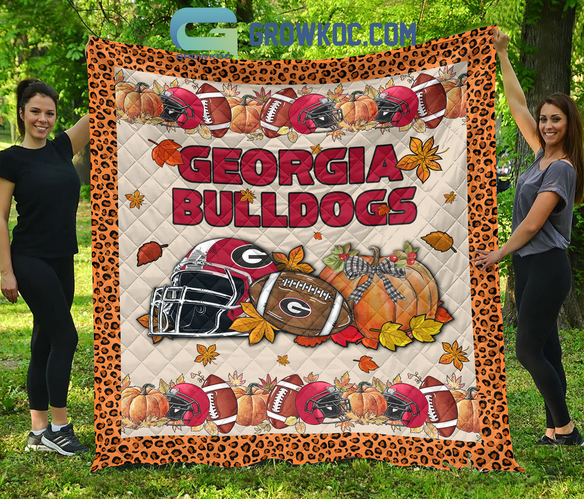 Georgia Bulldogs NCAA Football Welcome Fall Pumpkin Halloween Fleece Blanket Quilt