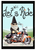 Gnome Biker Garden Flag 2 Sided Let's Ride