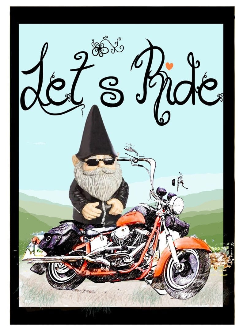 Gnome Biker Garden Flag 2 Sided Let's Ride