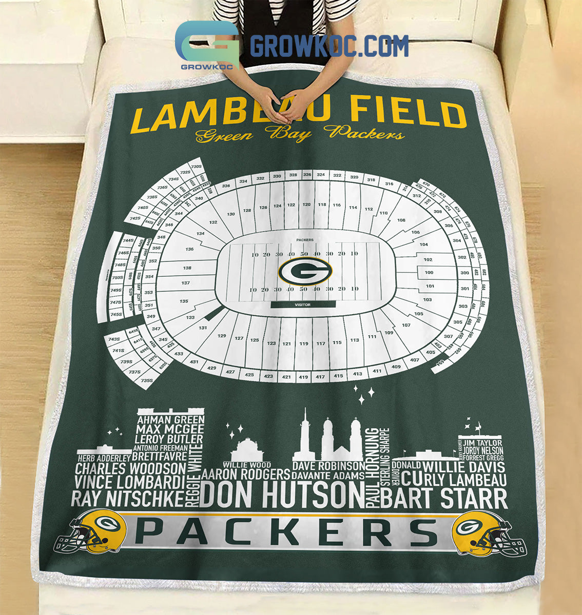 Green Bay Packers Lambeau Field Stadium Legends Fleece Blanket Quilt