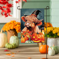 Halloween Haunted Highland Cow 2 Sided Burlap Garden Flag
