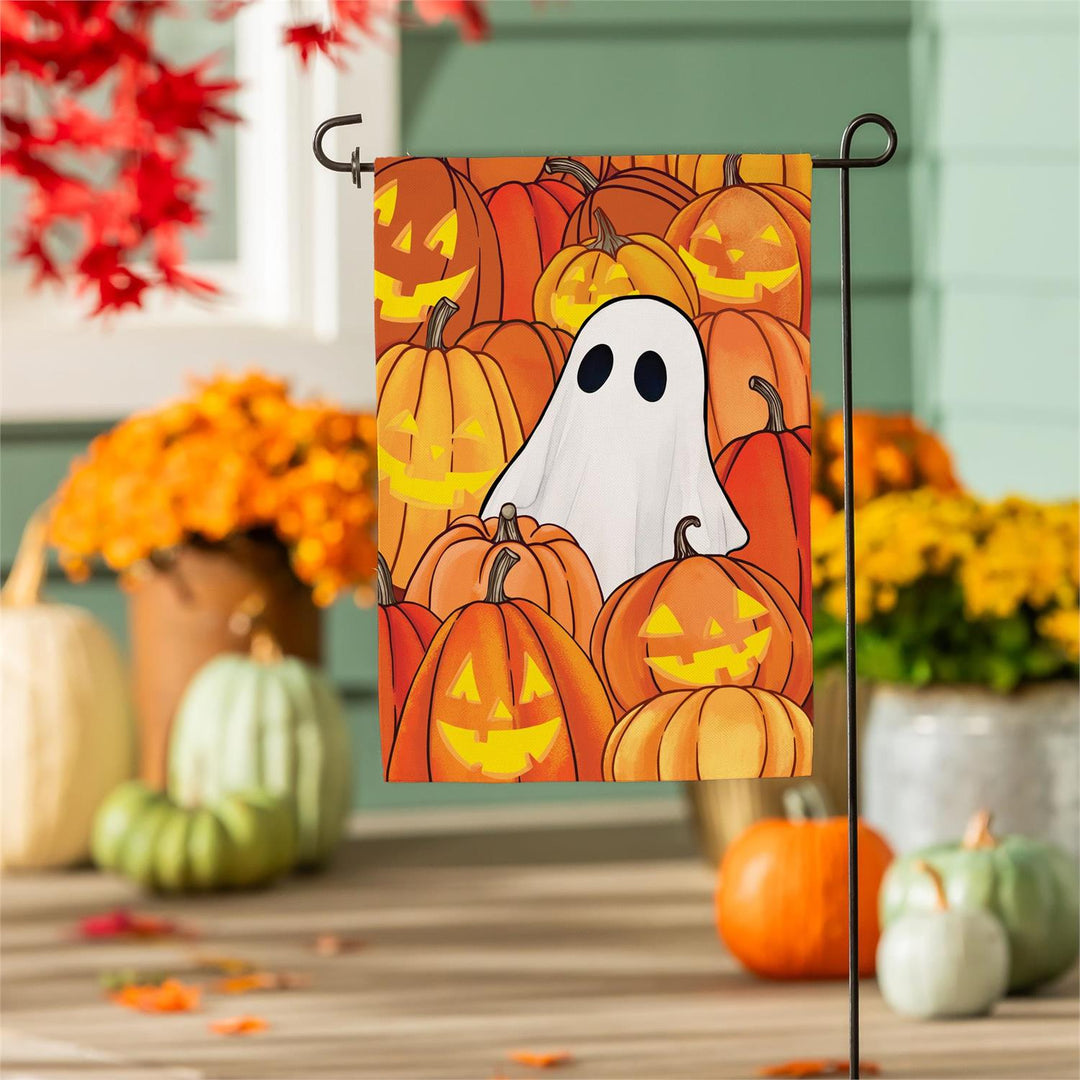 Halloween Pumpkin Patch Ghost 2 Sided Burlap Garden Flag