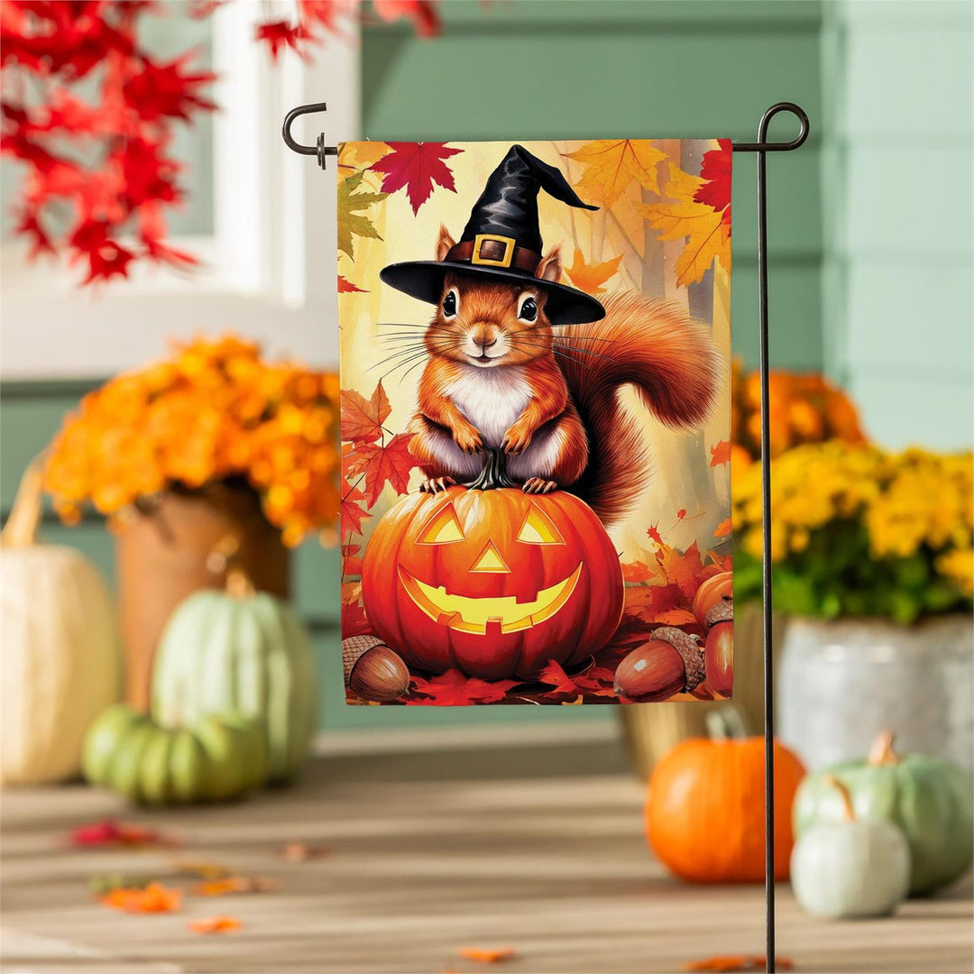 Halloween Squirrel 2 Sided Burlap Garden Flag
