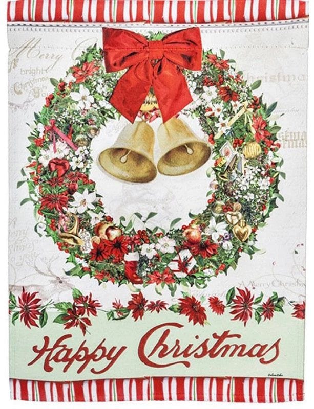 Happy Christmas Bells Wreath Garden Flag 2 Sided