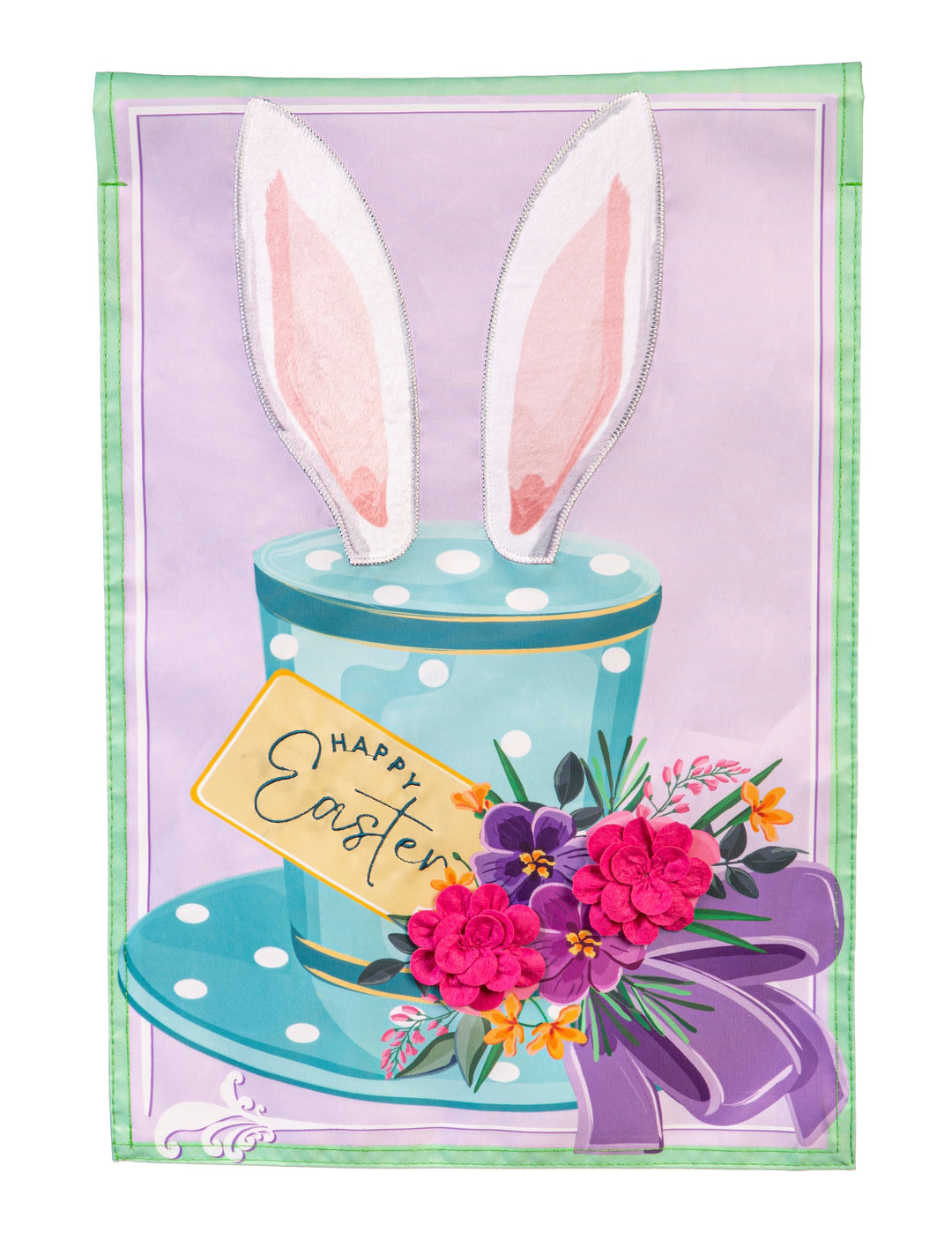 Happy Easter Floral Hat Garden Flag 2 Sided