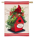 Holiday Birdhouse Flag 2 Sided Burlap Decorative Banner