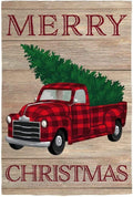 Holiday Plaid Truck Christmas Banner 2 Sided Flag