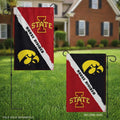 Iowa State vs Iowa House Divided Garden Flag 2 Sided