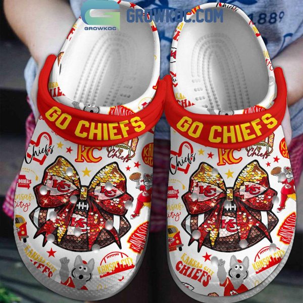 Kansas City Chiefs Bow Football Girly Go Chiefs Crocs Clogs