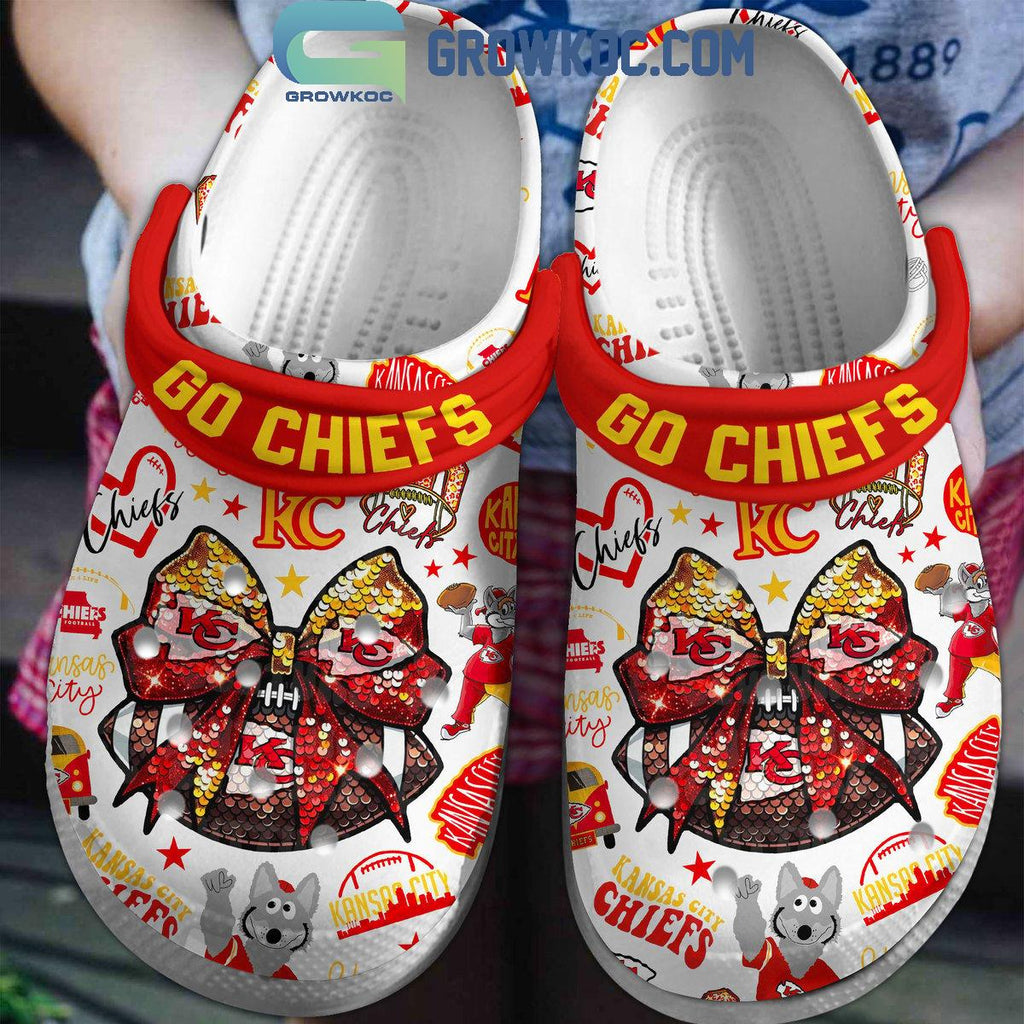 Kansas City Chiefs Bow Football Girly Go Chiefs Crocs Clogs