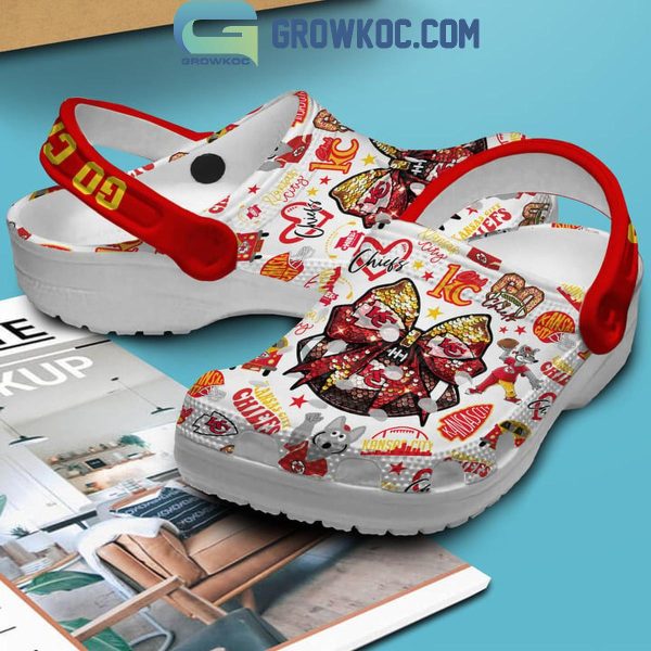 Kansas City Chiefs Bow Football Girly Go Chiefs Crocs Clogs