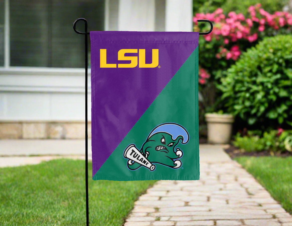 LSU - Tulane University House Divided Garden Flag