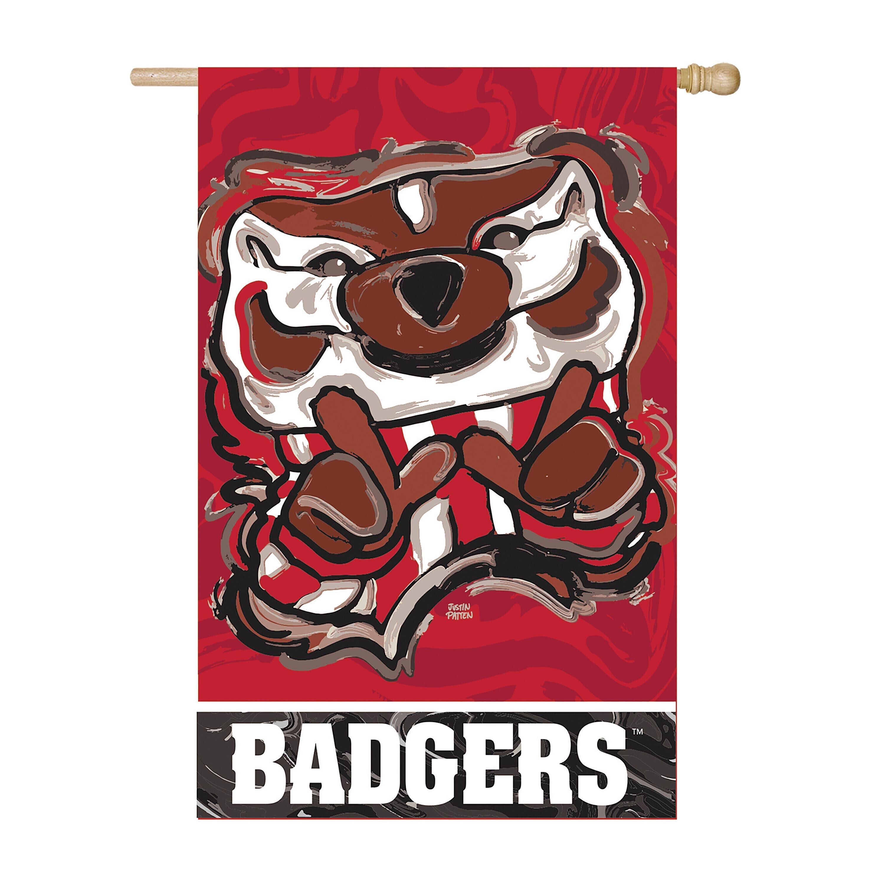 University of Wisconsin Mascot Suede House Flag Justin Patten