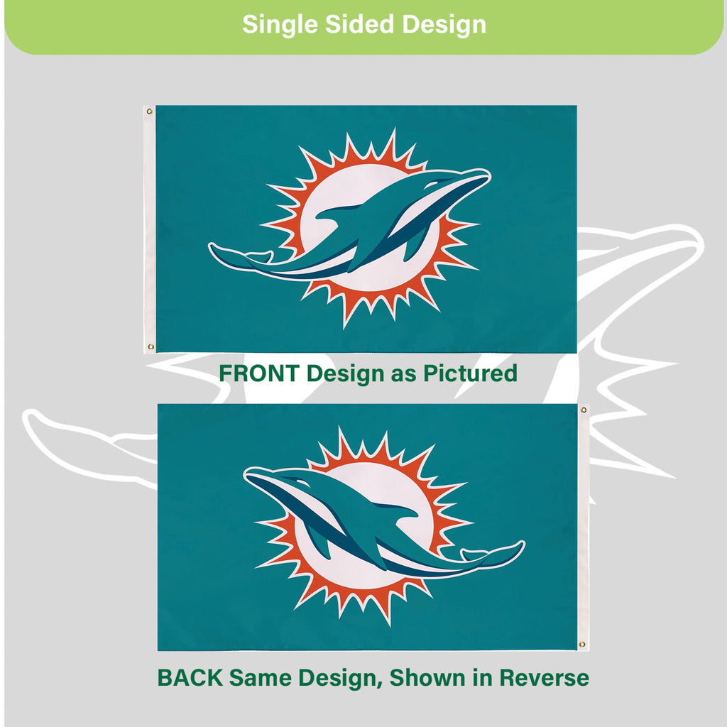 Miami Dolphins Single Sided Flag w/ 2 Grommets, 3'x5'