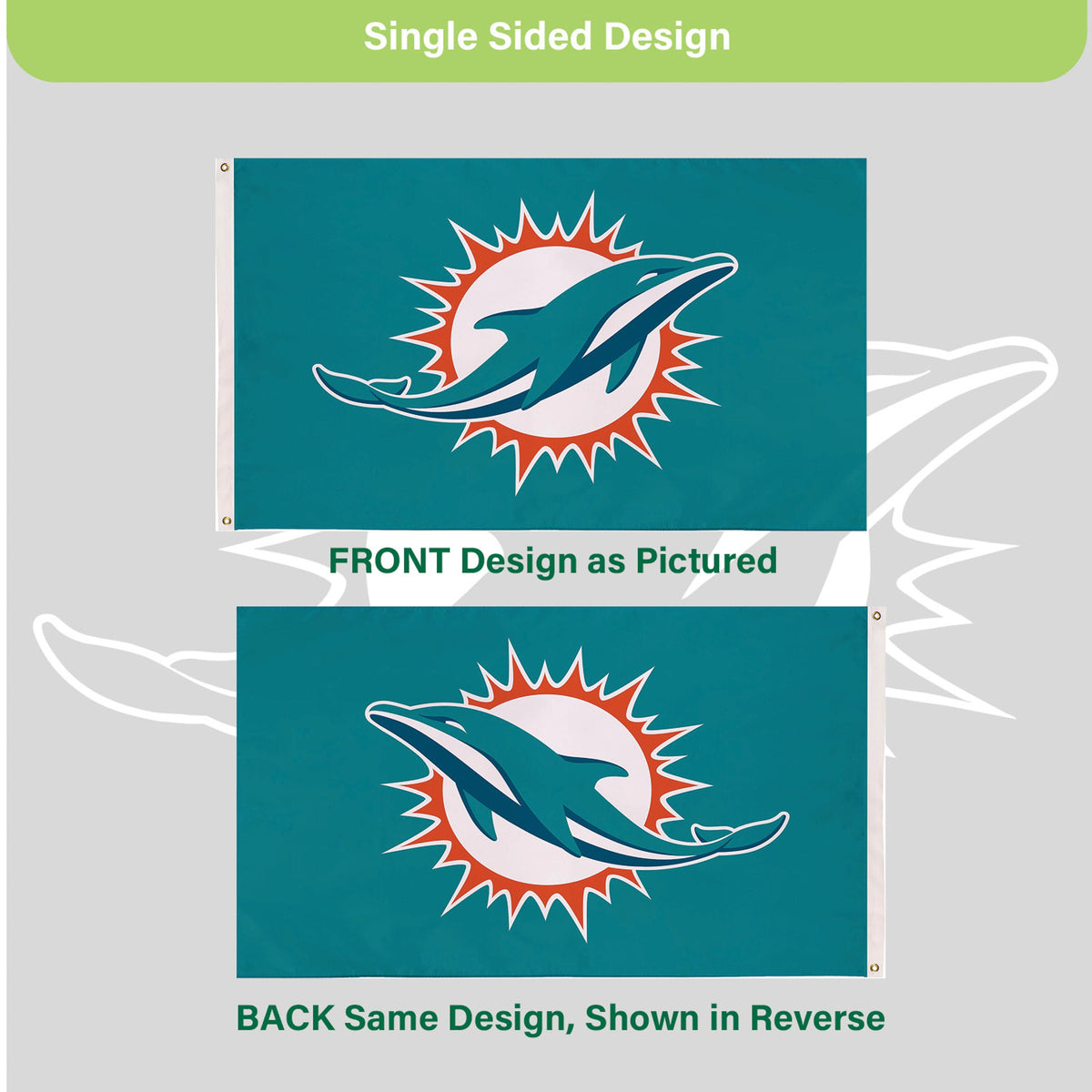 Miami Dolphins Single Sided Flag w/ 2 Grommets, 3'x5'