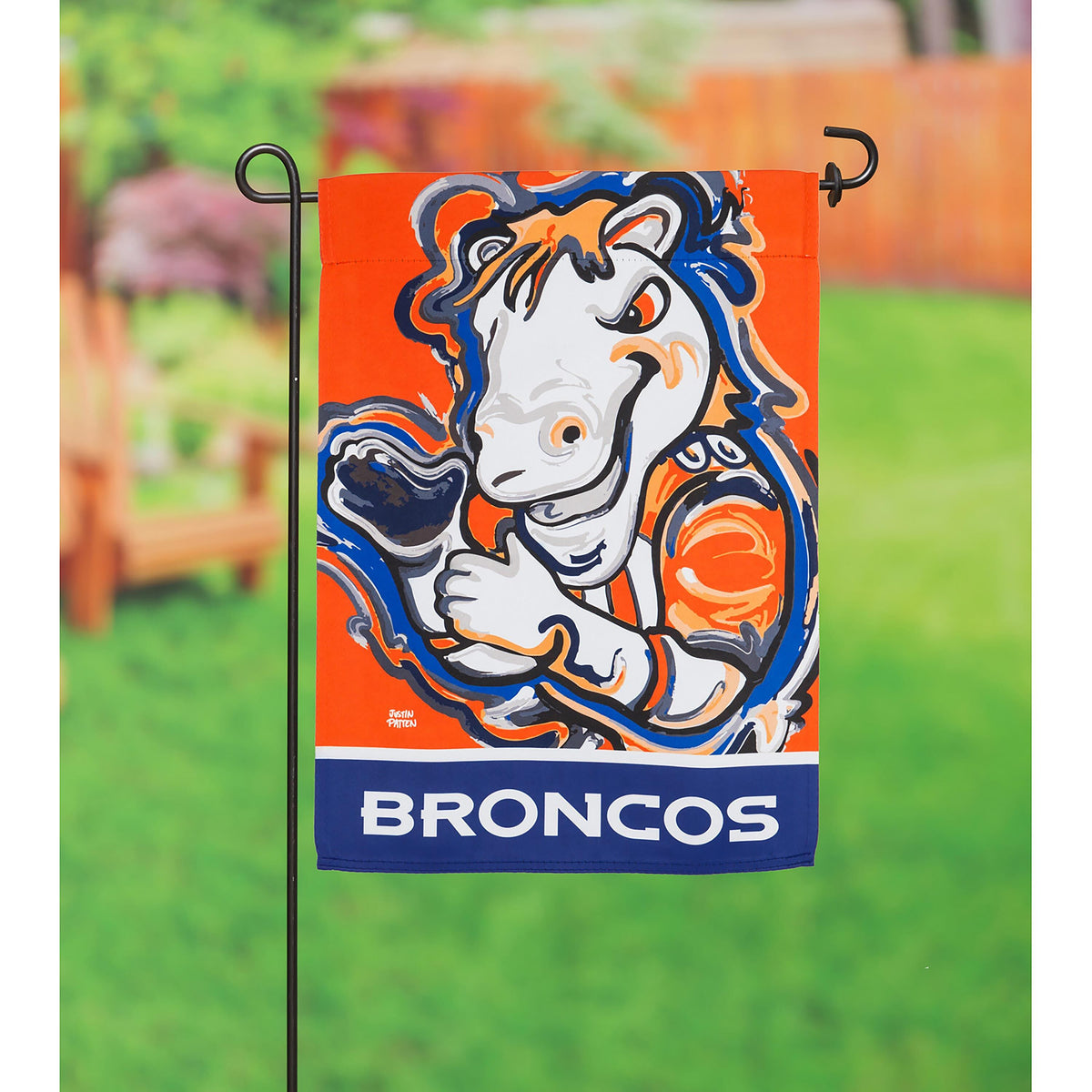 Denver Broncos, Suede Garden Flag Justin Patten