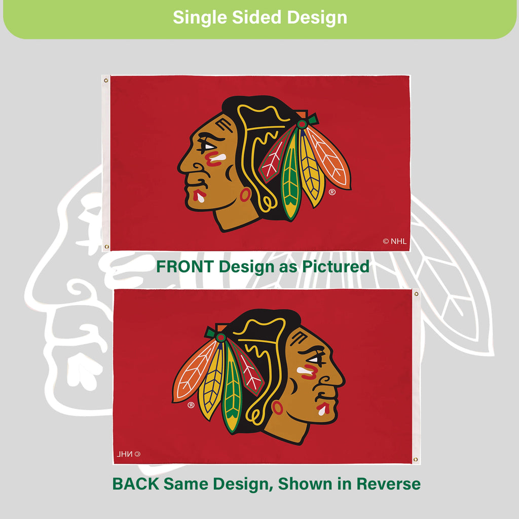 Chicago Blackhawks Single Sided Flag w/ 2 Grommets, 3'x5'