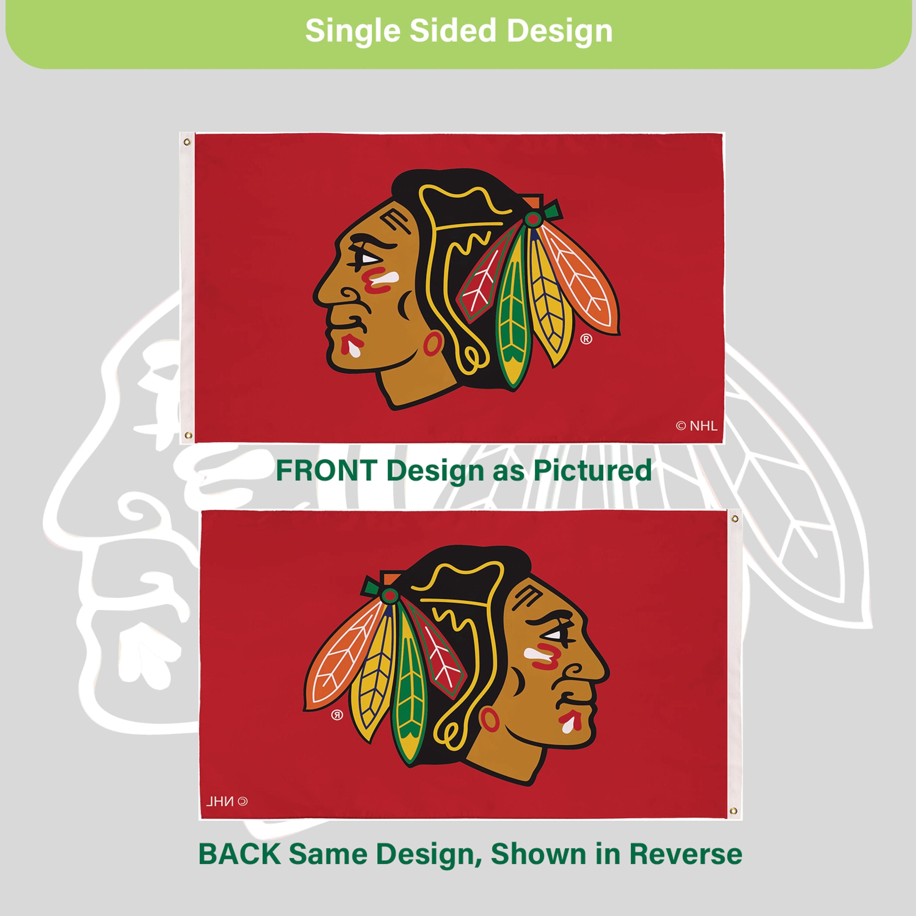 Chicago Blackhawks Single Sided Flag w/ 2 Grommets, 3'x5'