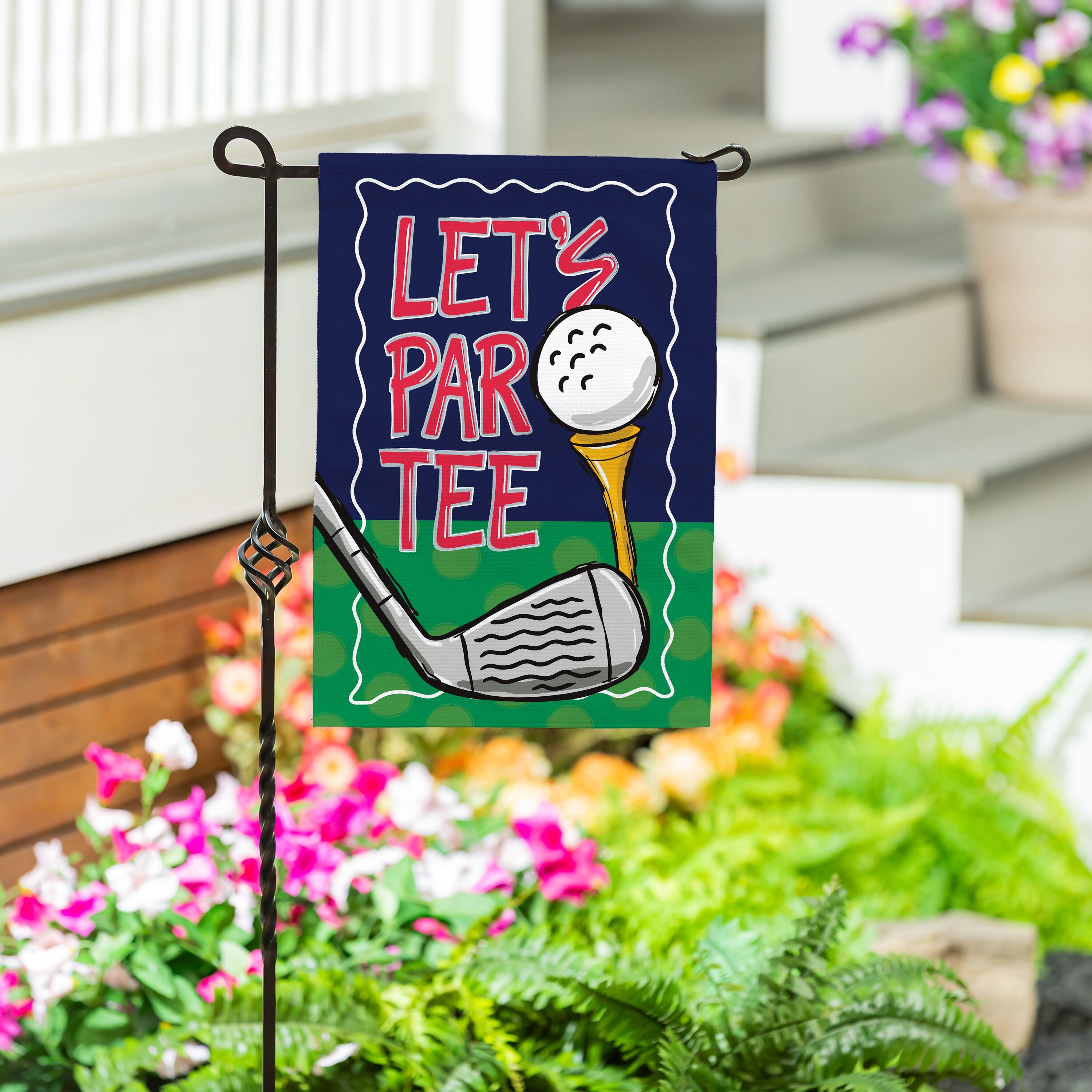 Let's Par-Tee Burlap Garden Flag
