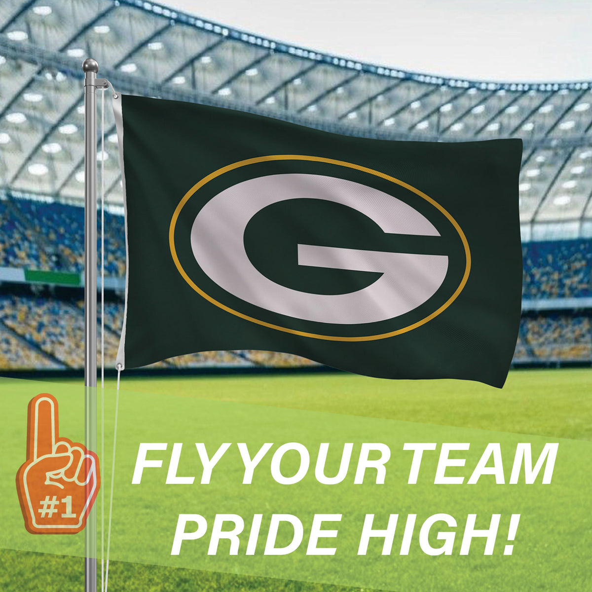 3'x5' Single Sided Flag w/ 2 Grommets, Green Bay Packers