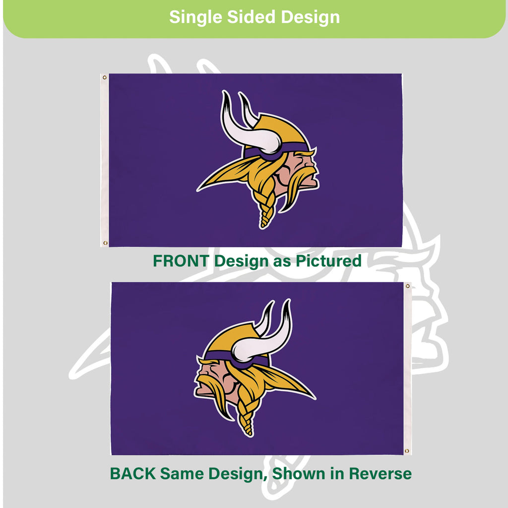Minnesota Vikings Single Sided Flag w/ 2 Grommets, 3'x5'