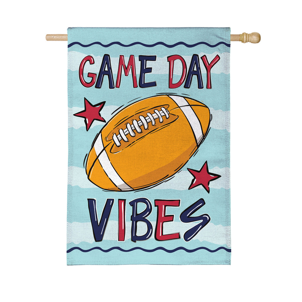Game Day Vibes Burlap House Flag