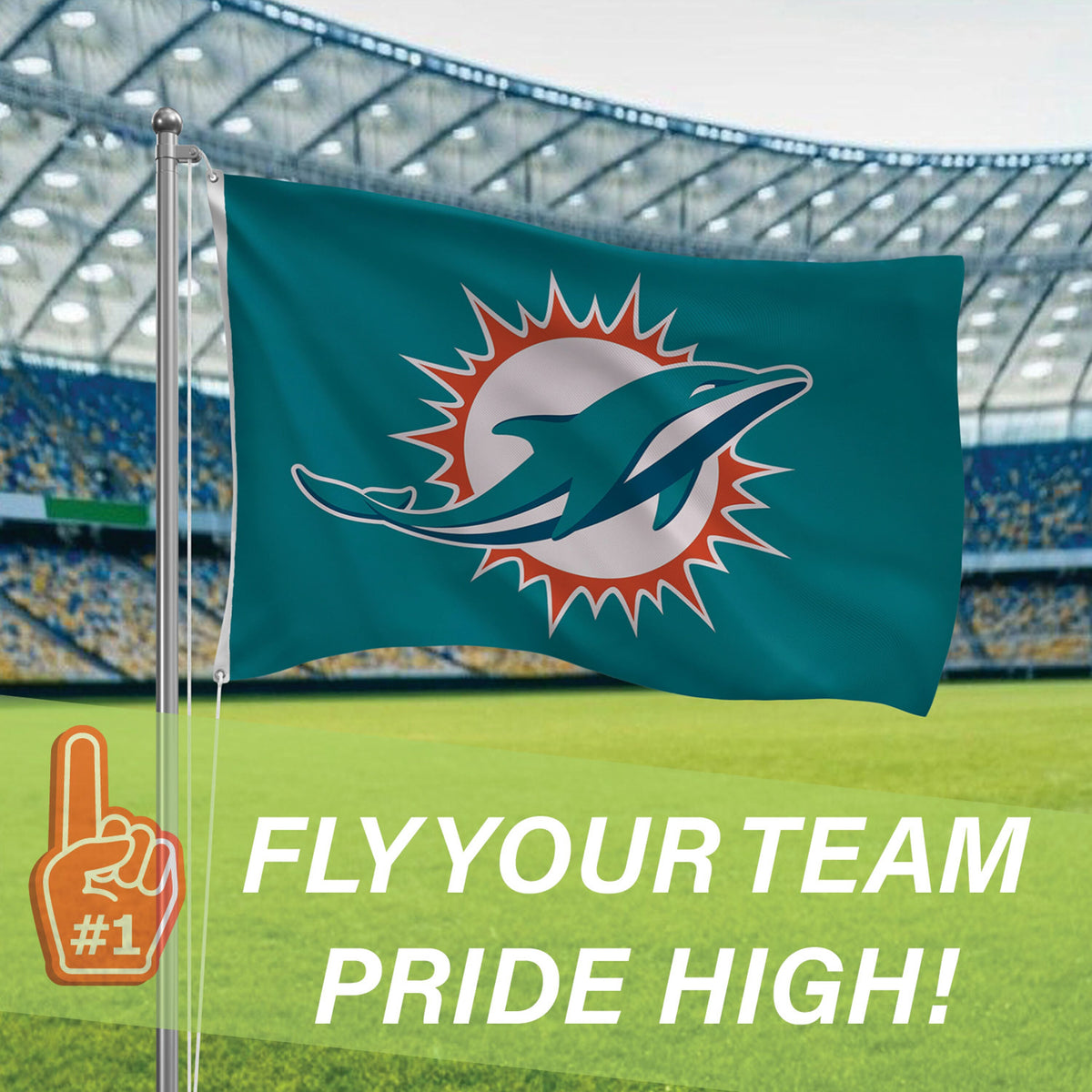 Miami Dolphins Single Sided Flag w/ 2 Grommets, 3'x5'
