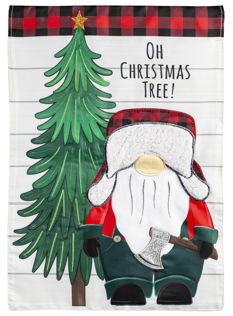 Lumberjack Gnome Christmas Banner 2 Sided Applique Flag