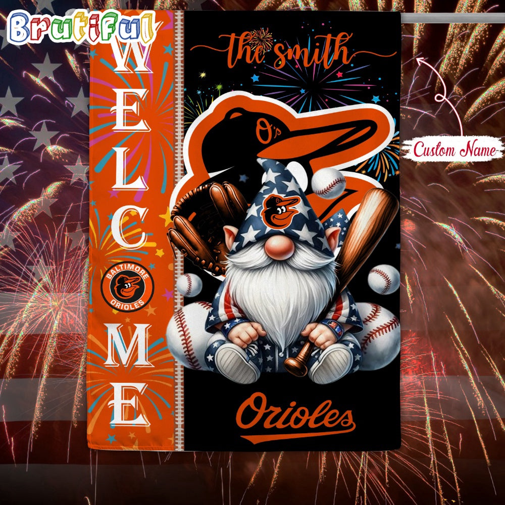 MLB Baltimore Orioles Flag, Happy 4th Of July Garden Flag, Baseball Gomes Flag