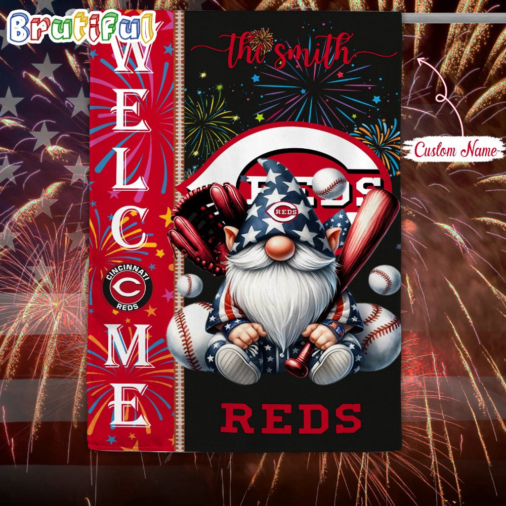 MLB Cincinnati Reds Flag, Happy 4th Of July Garden Flag, Baseball Gomes Flag