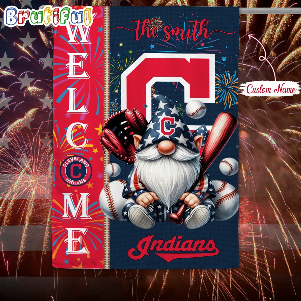MLB Cleveland Indians Flag, Happy 4th Of July Garden Flag, Baseball Gomes Flag