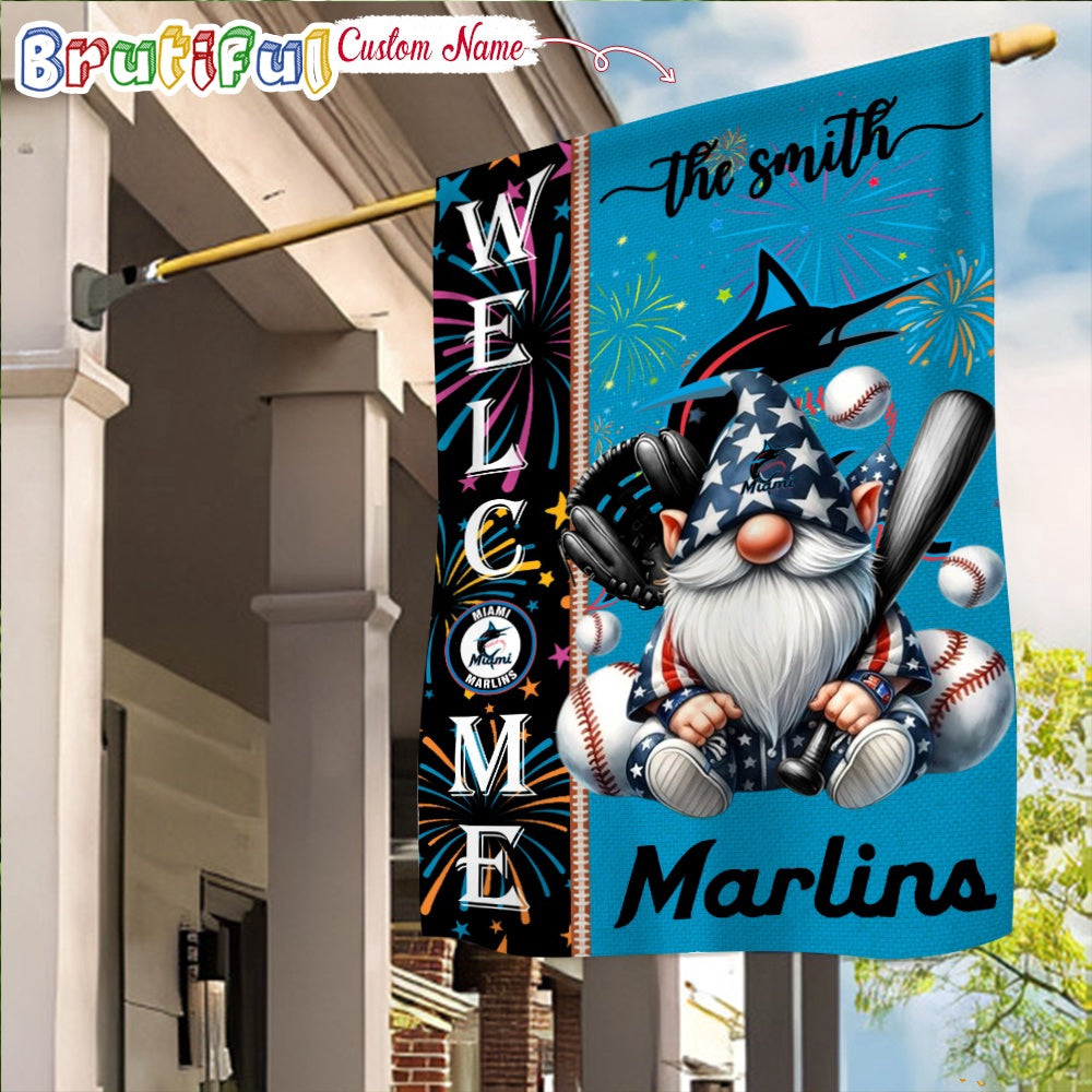 MLB Miami Marlins Flag, Happy 4th Of July Garden Flag, Baseball Gomes Flag