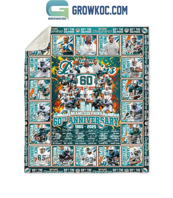 Miami Dolphins 60th Anniversary 1965-2024 Fleece Blanket Quilt
